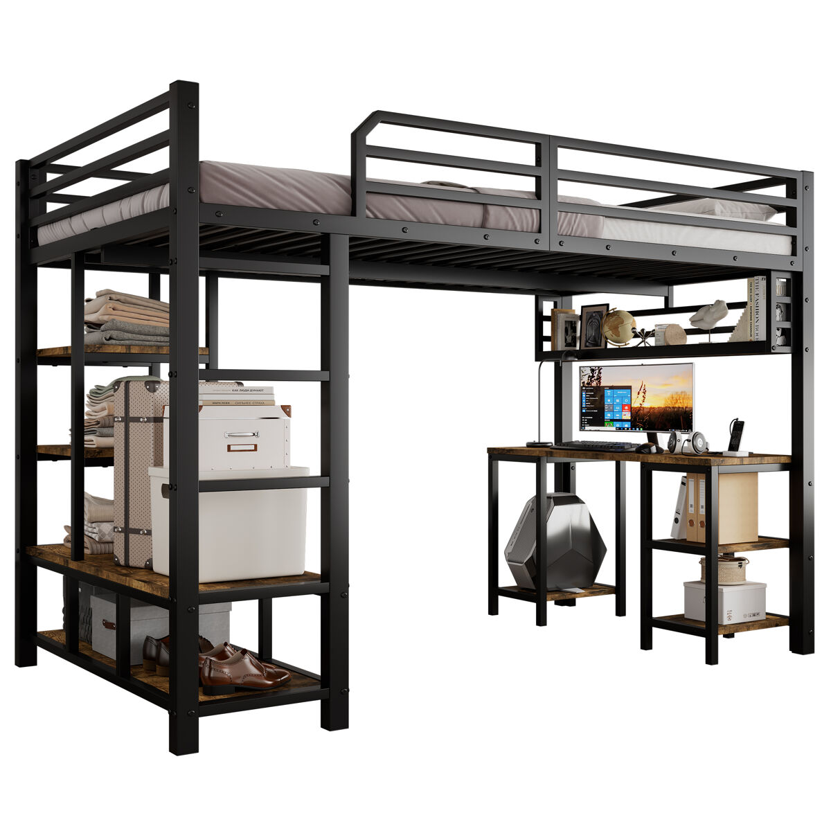 Cama alta,cama de criança de metal 120x200 cm,preto