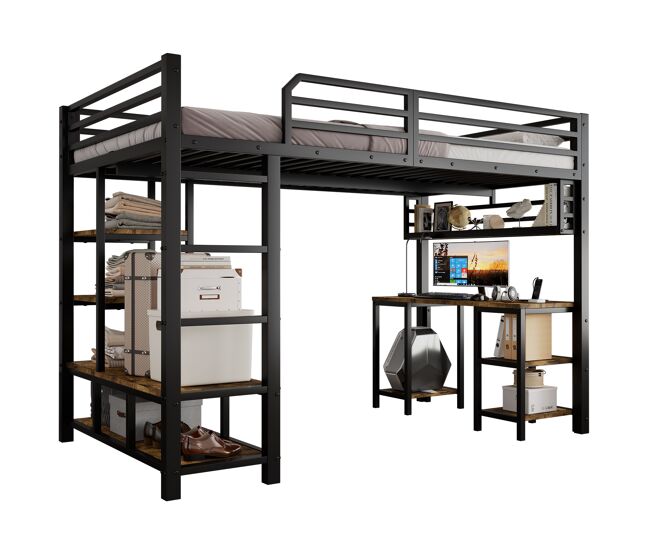 Cama alta,cama de criança de metal 120x200 cm,preto