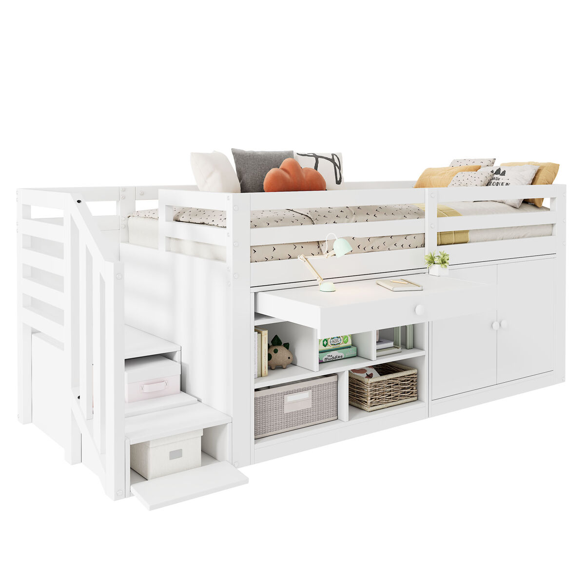 Cama alta,cama de criança de madeira maciça 90x200 cm,branco