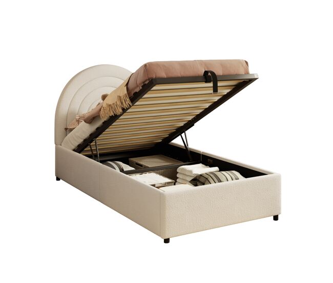 Cama com armazenamento,cama de criança,cama de solteiro de tecido 90x200 cm,bege