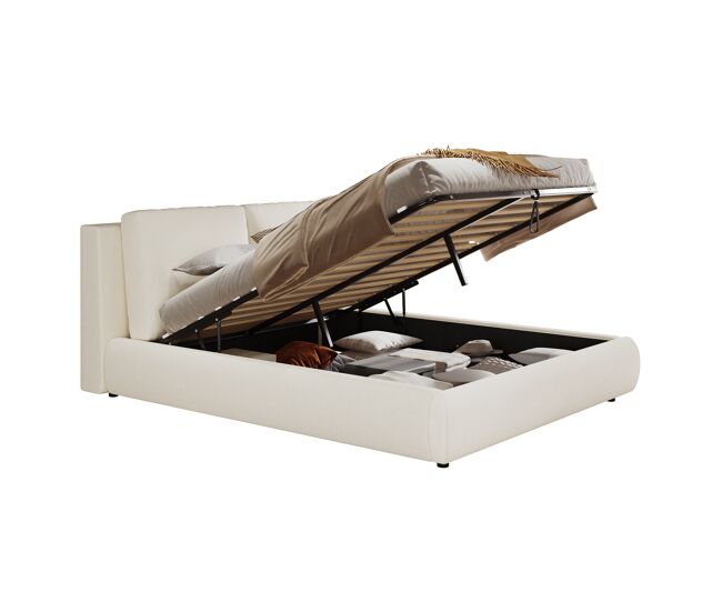 Cama de casal de tecido 180x200 cm com armazenamento,bege