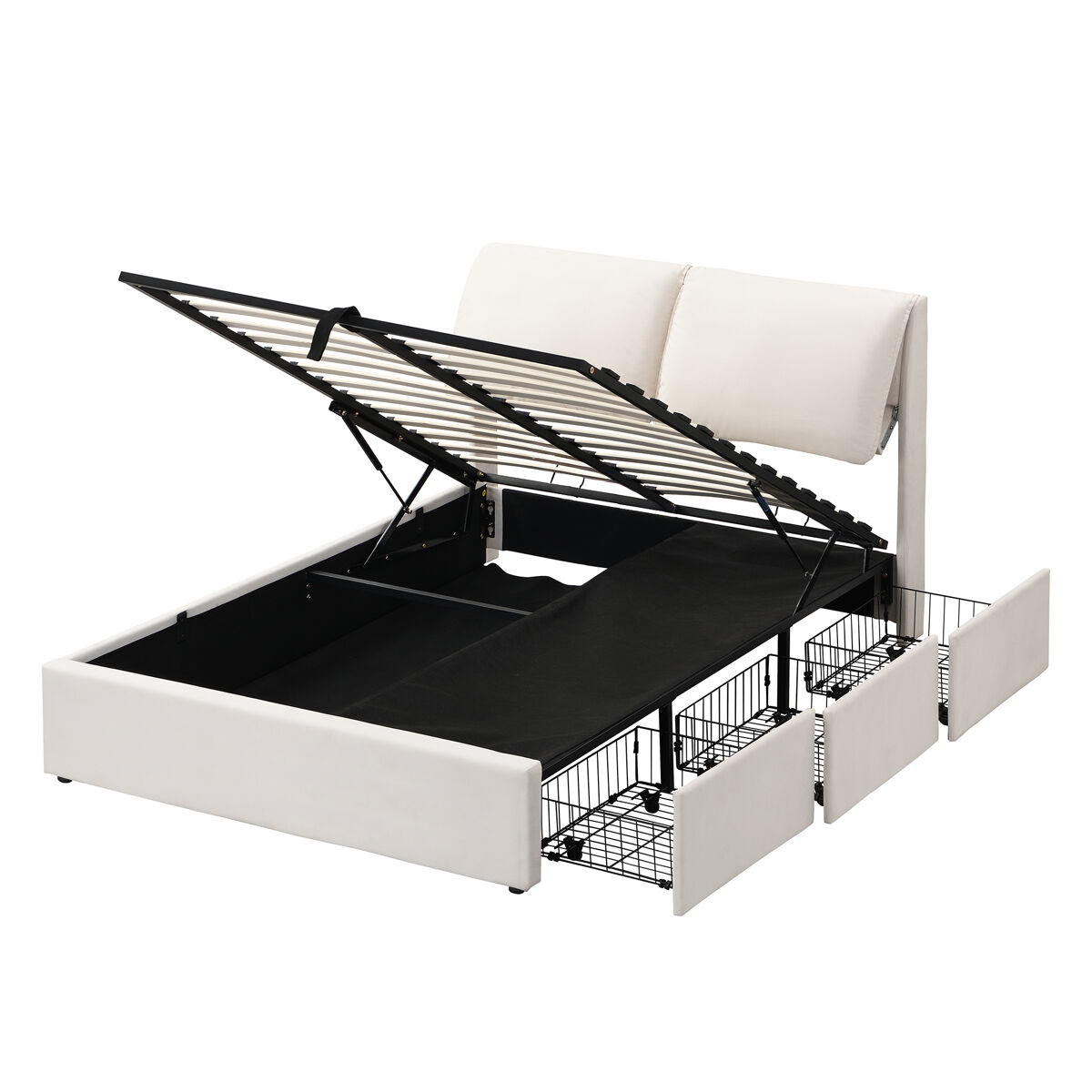 Cama de casal de veludo 140x190 cm com armazenamento,bege