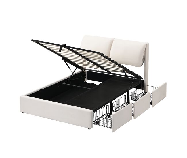Cama de casal de veludo 140x190 cm com armazenamento,bege