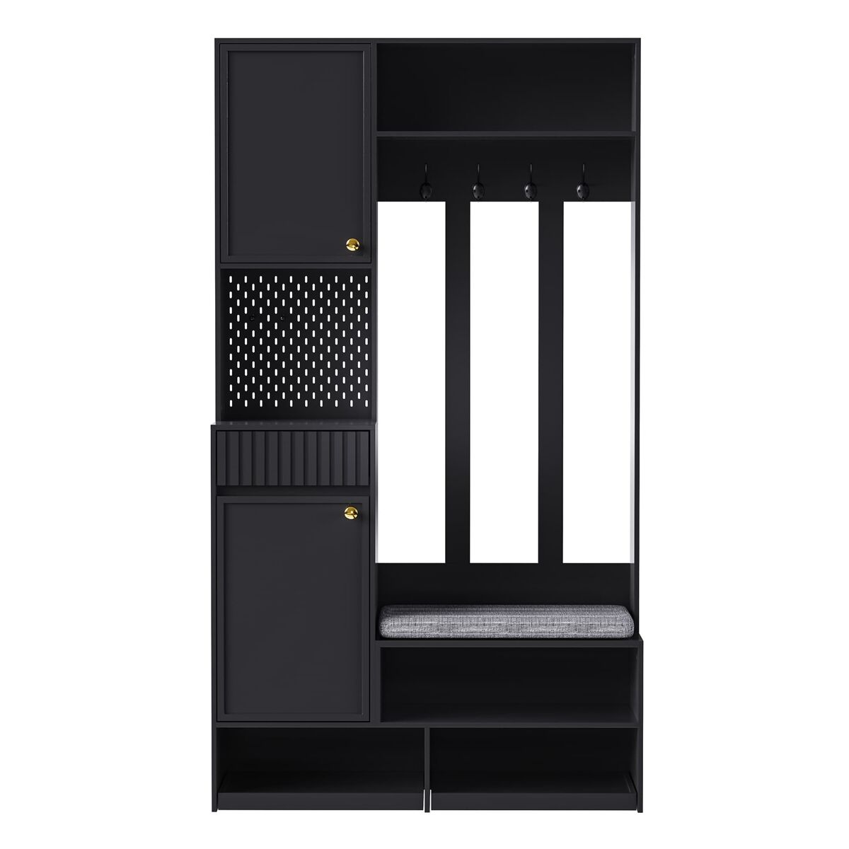 Conjunto de guarda-roupa 100x180x35 cm - com banco, 4 ganchos, portas e gavetas - preto