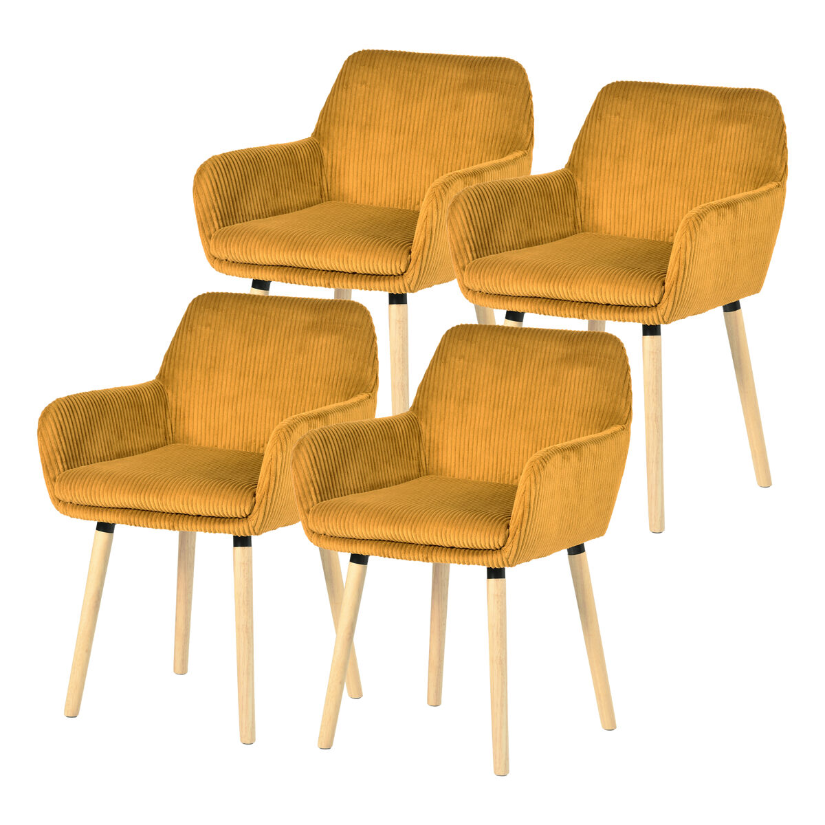 Conjunto 4 cadeiras refeição estilo nórdico com braços, assento estofado confortável, pés madeira natural, design moderno para sala jantar ou cozinha,