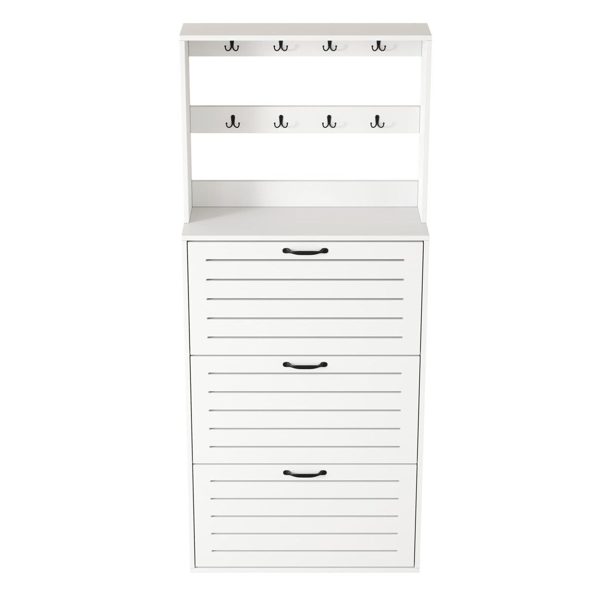 Sapateira com 3 portas - prateleira para sapatos, gancho para chapéus e bolsas - branco