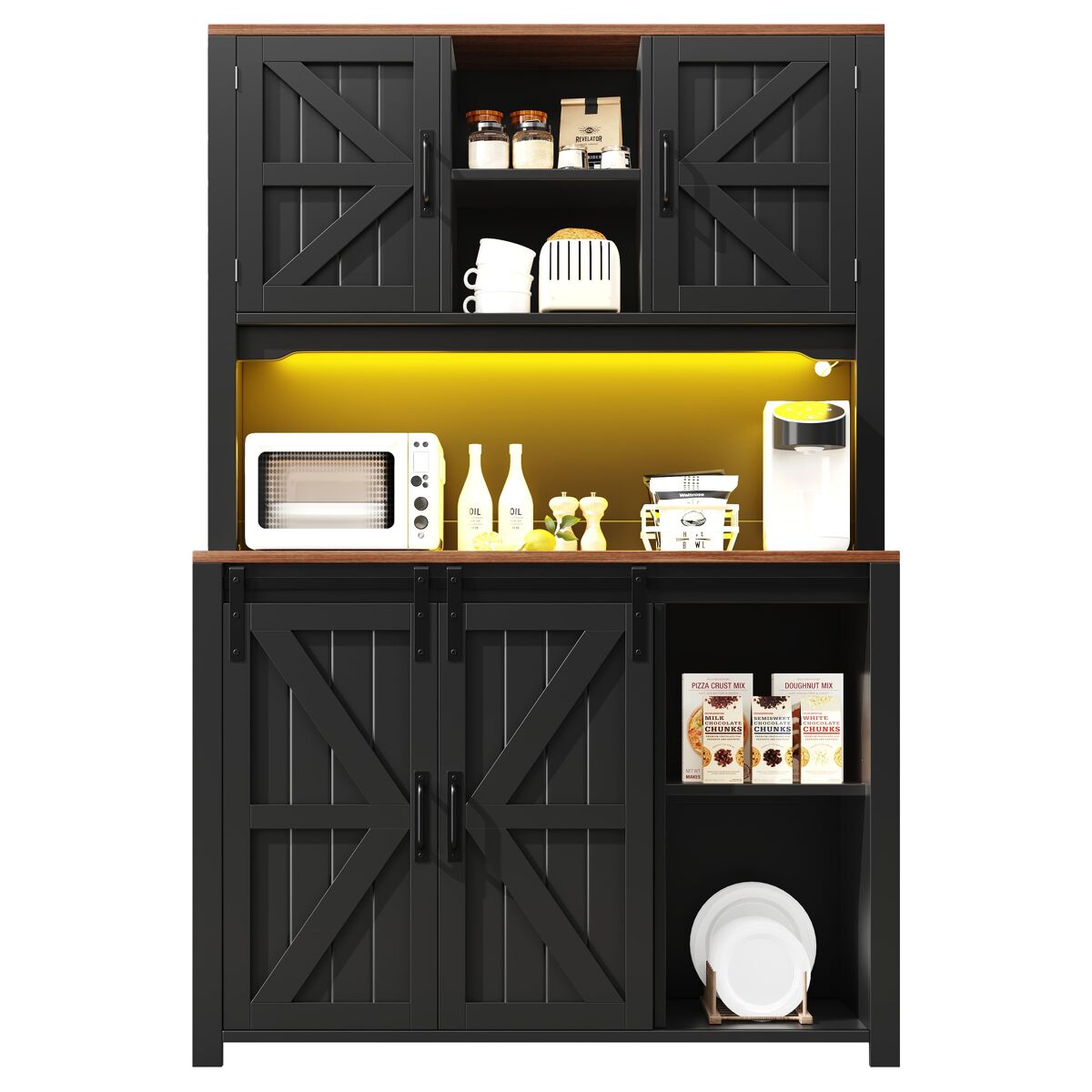 Aparador 120x40x180 cm - aparador com portas de acrílico e led - preto