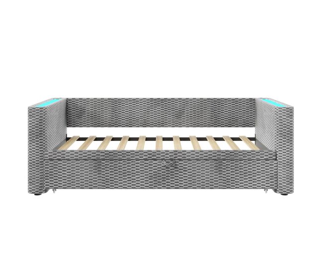 Sofá-cama 90x200 cm - design multifuncional com fitas led, base, veludo - cinza