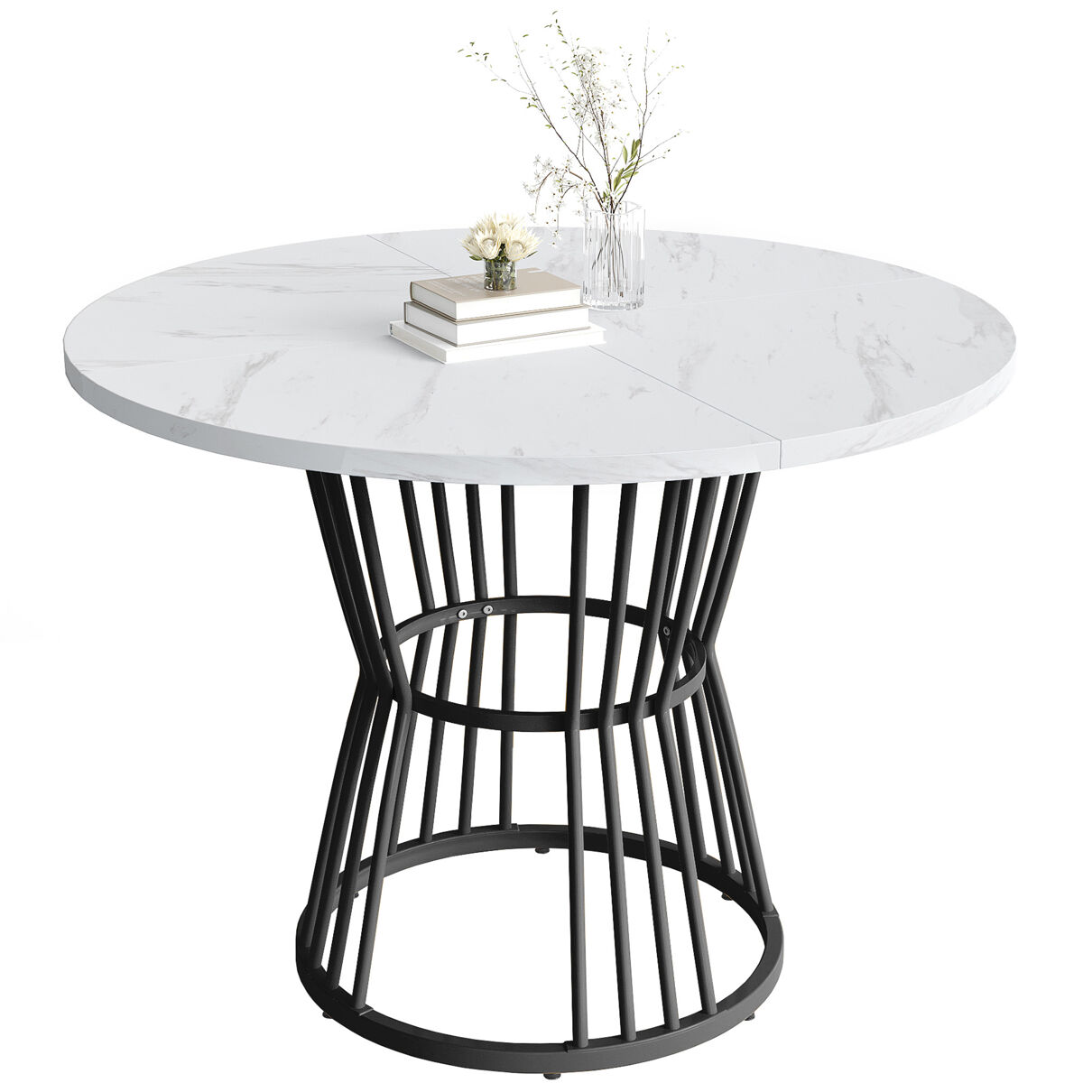 Mesa de jantar 1 peça - mesa de cozinha com estrutura metálica, estilo moderno com acabamento em mármore - preto