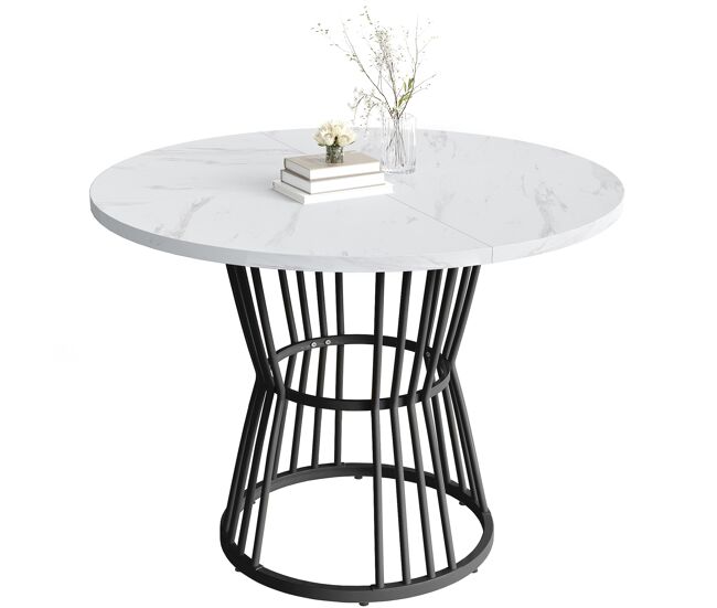 Mesa de jantar 1 peça - mesa de cozinha com estrutura metálica, estilo moderno com acabamento em mármore - preto