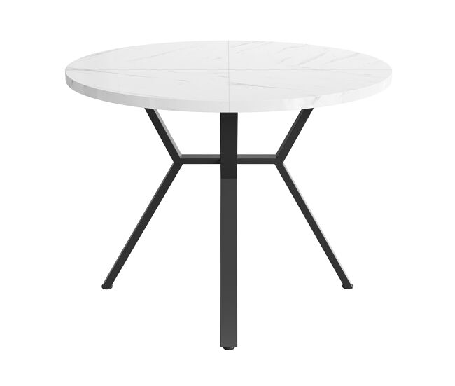 Mesa de jantar redonda 1 m - mesa de mármore moderna e simples com suporte metálico em forma de x - preta+branca