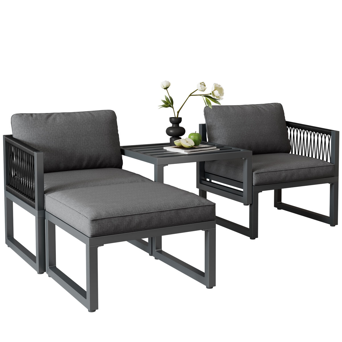 Conjunto de móveis de jardim - 2 sofás, 2 apoios para os pés, múltiplas combinações, ajustável - cinza