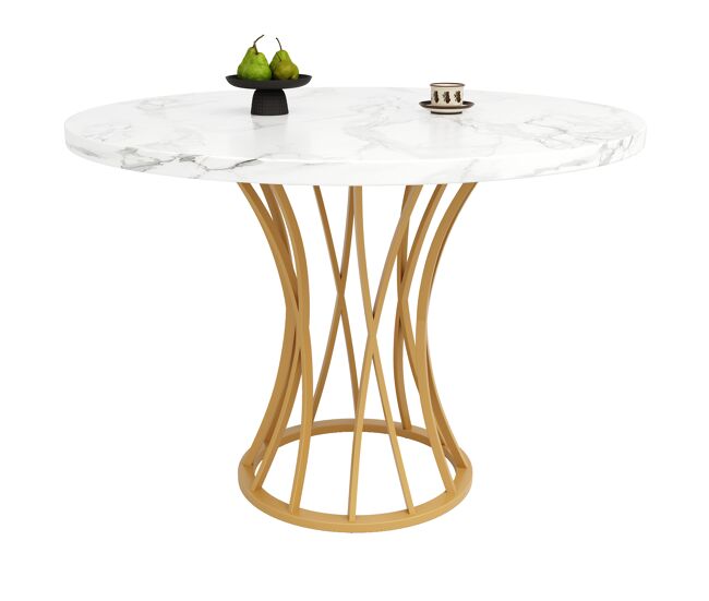 Mesa redonda 80x80 cm - mesa de jantar em mdf, pernas douradas, para 4-6 pessoas