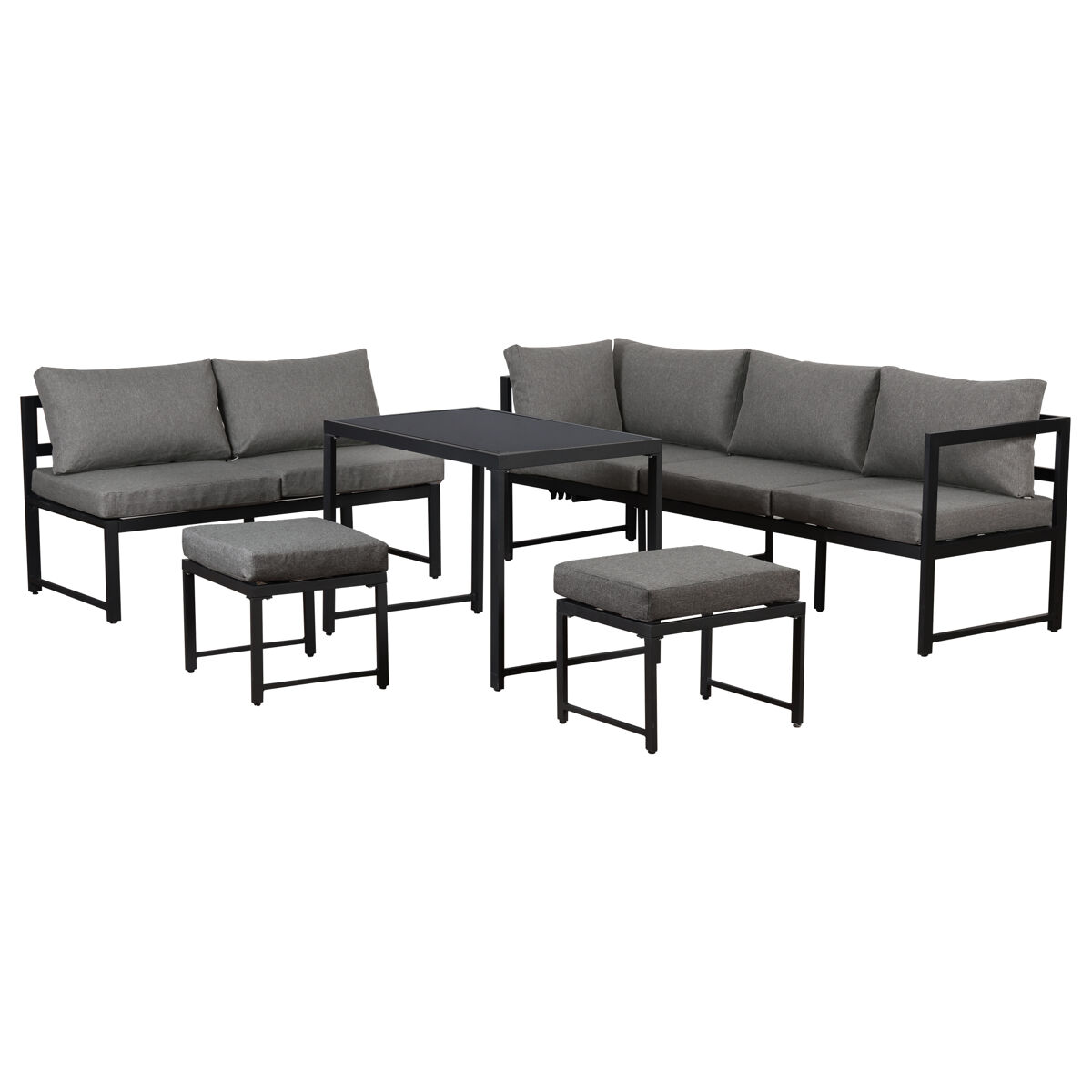 Conjunto de cadeiras de jardim de 4 peças - alumínio, com função reclinável e encosto ajustável em 4 posições - preto + cinza