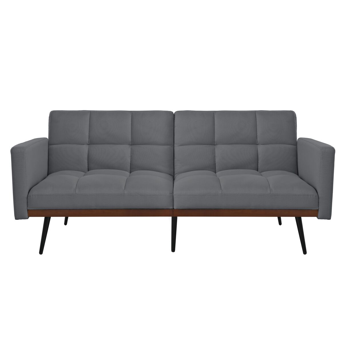 Verona Sofá Futon 146 Cm - Encosto Com 5 Posições, Braços Fixos, Pés Metálicos - Cinza