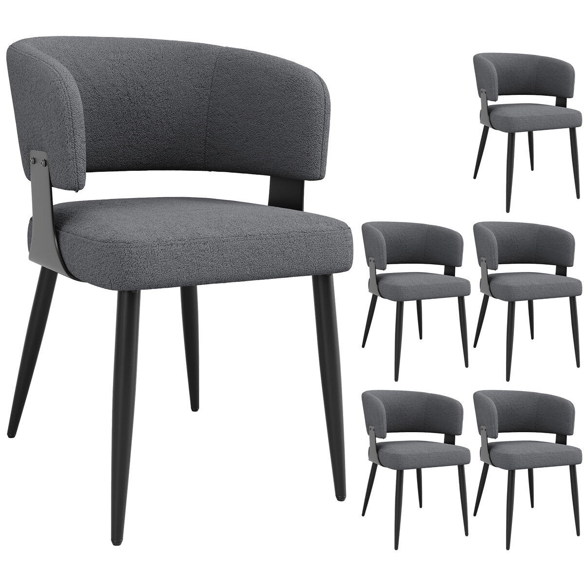 Cadeira de jantar 6 peças - ergonómica, leve, encosto curvo - cinza