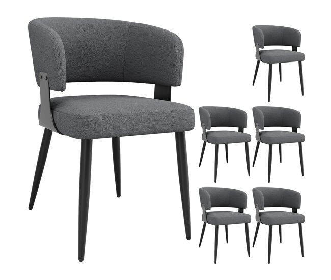Cadeira de jantar 6 peças - ergonómica, leve, encosto curvo - cinza