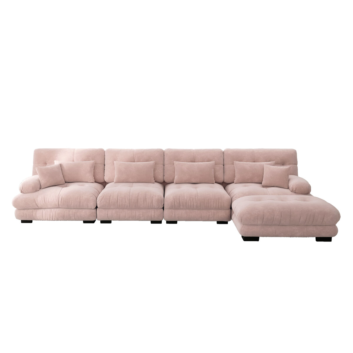Sofá modular em l - 4 lugares, chaise longue removível, combinação diy, chenille confortável - rosa