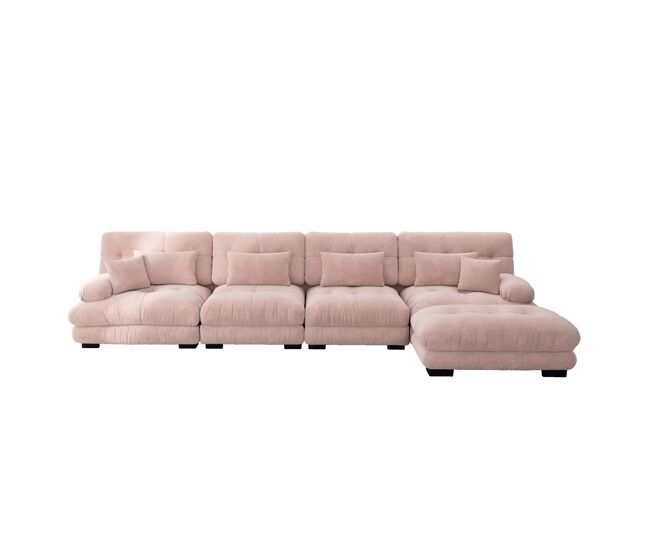 Sofá modular em l - 4 lugares, chaise longue removível, combinação diy, chenille confortável - rosa