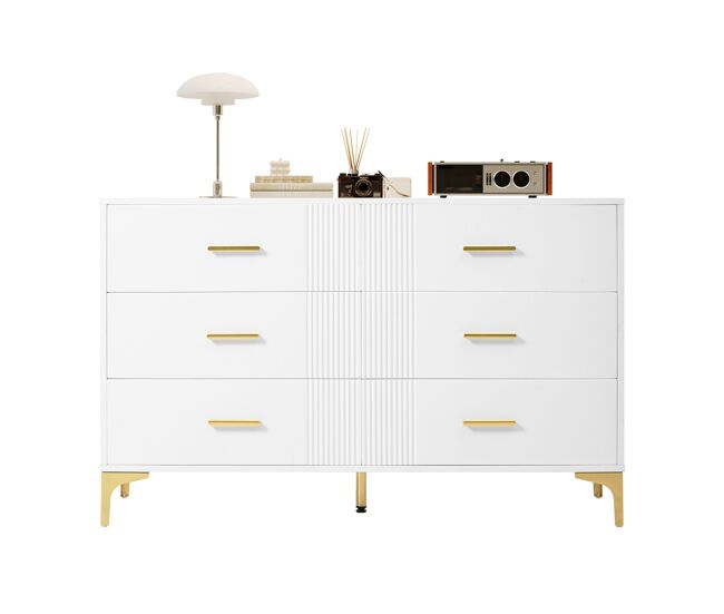 Cômoda 120x40x76 cm - com 6 gavetas para sala e quarto - branca
