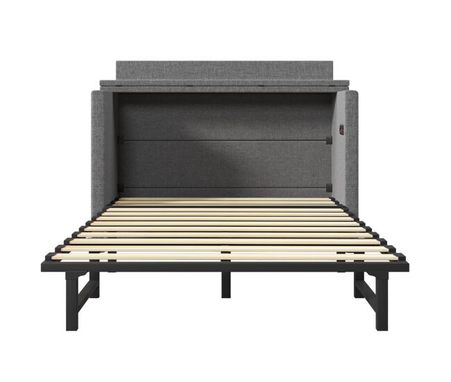 Cama armário 140x200 cm - com gaveta, com ligações usb e tipo c, cinzento