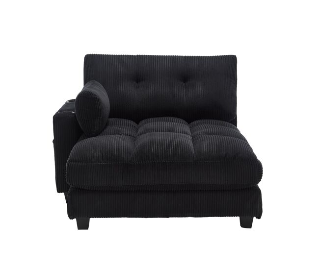 Poltrona de palma de 1 lugar - almofadas macias, apoios de braços com almofadas, encosto ajustável, bolsos laterais - preto