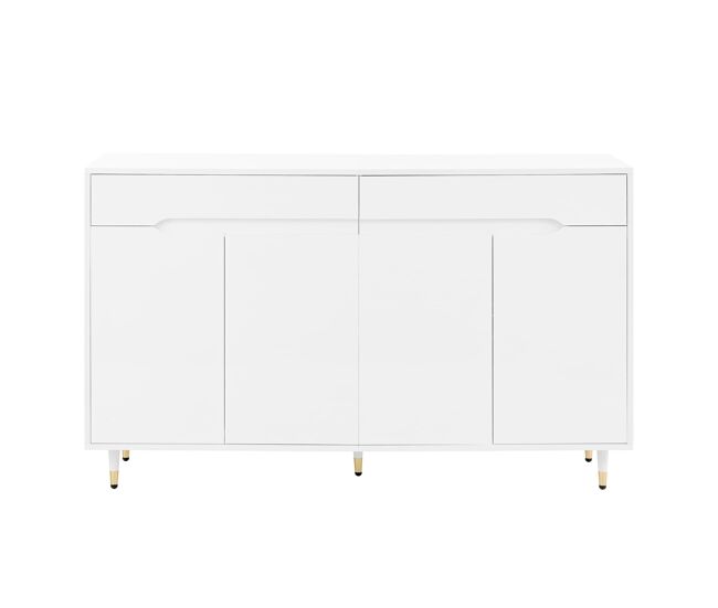 Sapateira moderna - 2 portas e 2 gavetas com prateleiras ajustáveis, pés dourados, capacidade para 18-24 pares - cor dourada e branca