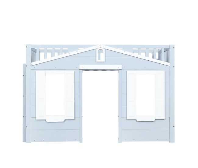 Cama alta infantil 90x200 cm - espaço livre debaixo da cama, design tipo janela, escada segura e estável - bleu