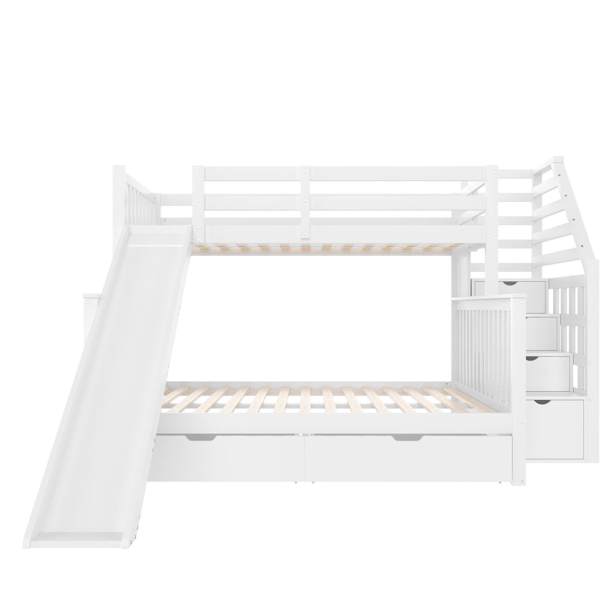 Cama beliche 90x200 sobre 140x200 - com gavetas, arrumação e escorregador - branco