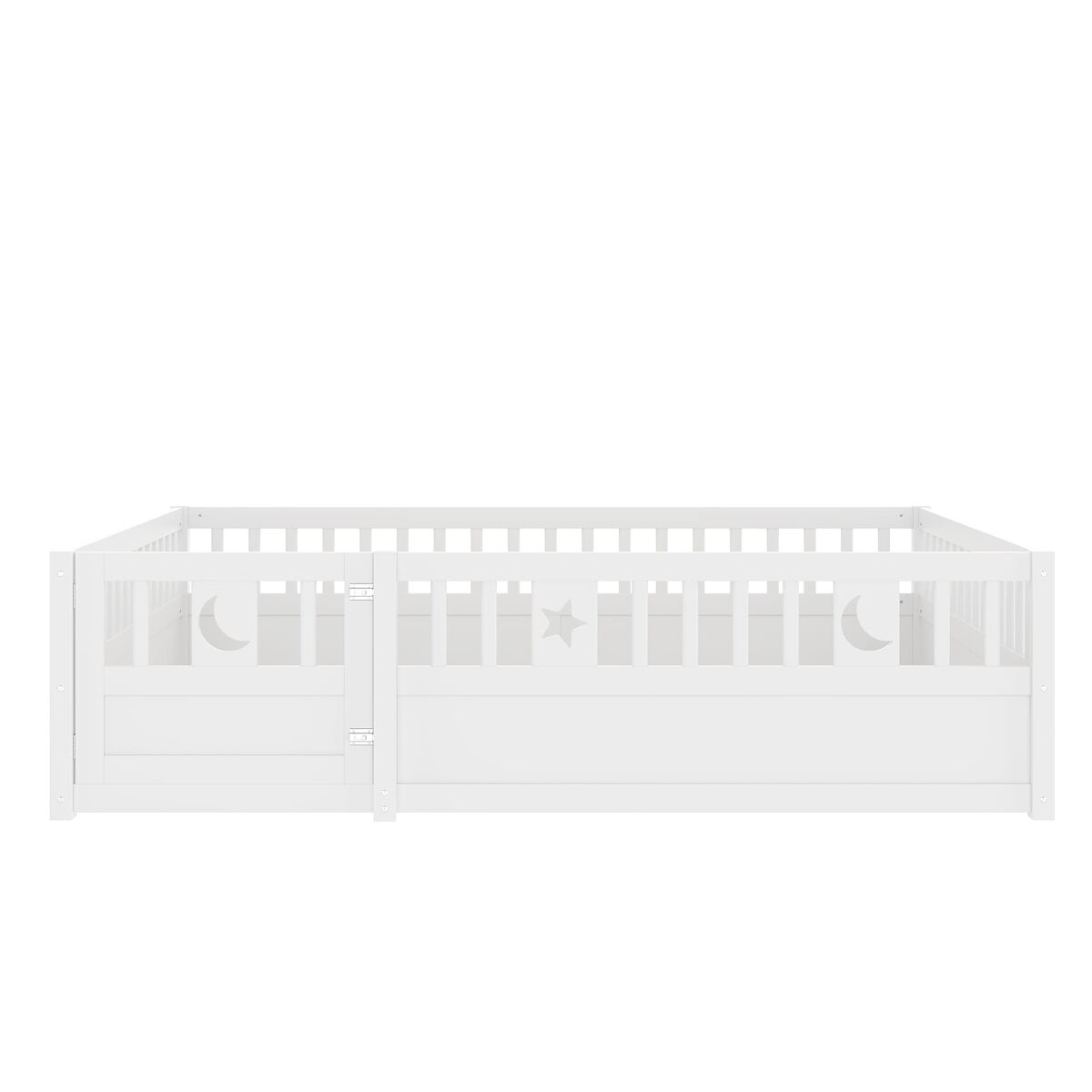 Cama infantil 140x190 cm - com grades, decoração de estrelas e lua, sem estrado - branco