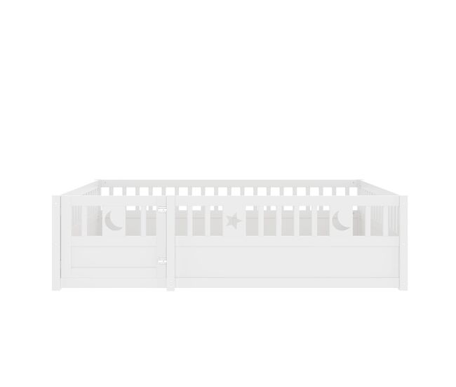 Cama infantil 140x190 cm - com grades, decoração de estrelas e lua, sem estrado - branco