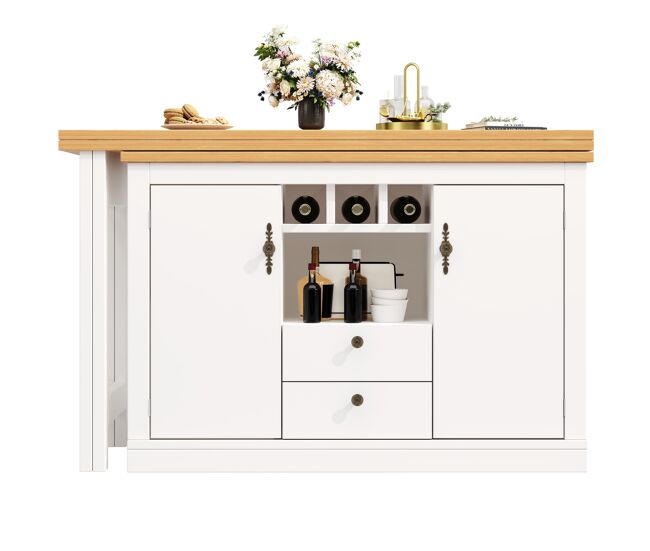 Mesa de bar extensível 120-180 cm - com função de rotação de 360° e arrumação - branca