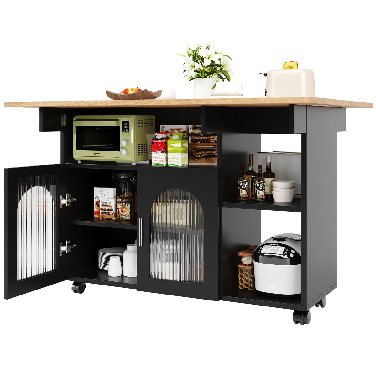 Carrinho de cozinha com 2 portas 120 Preto