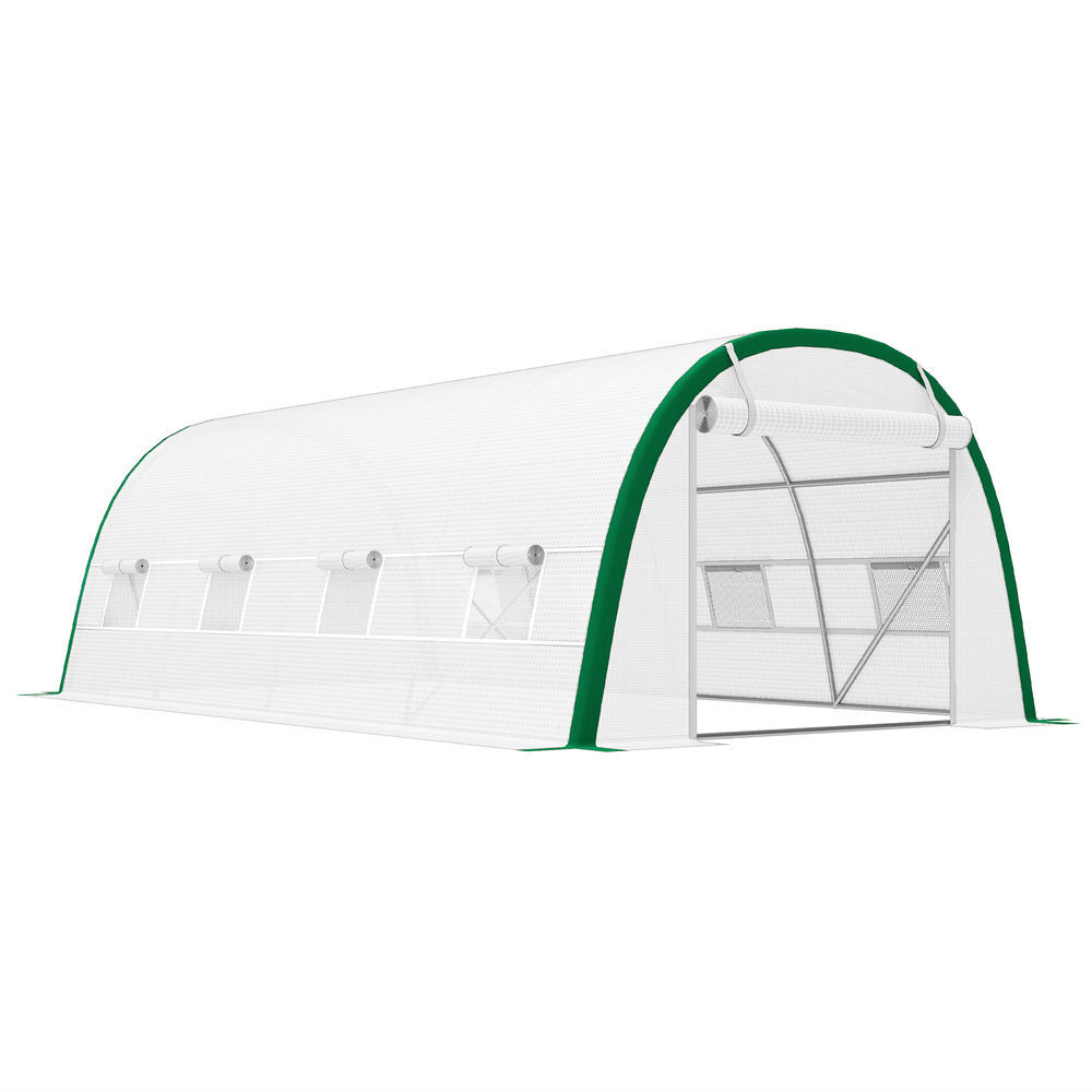 Outsunny estufa de exterior 6x3x2 m estufa de túnel com porta enrolável 8 janelas com rede cobertura pe 140g/m² estrutura em aço galvanizado para