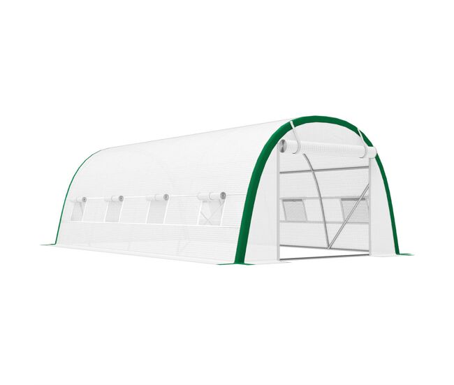 Outsunny estufa de exterior 6x3x2 m estufa de túnel com porta enrolável 8 janelas com rede cobertura pe 140g/m² estrutura em aço galvanizado para