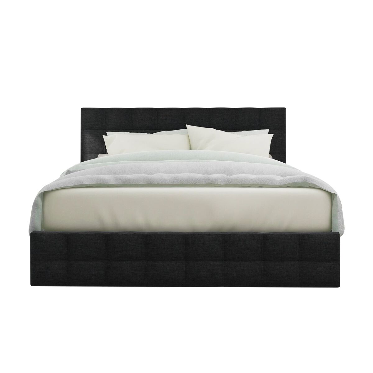 Cama estofada 140x200 - 4 gavetas, cabeceira ajustável, design quadrado, arrumação - preto