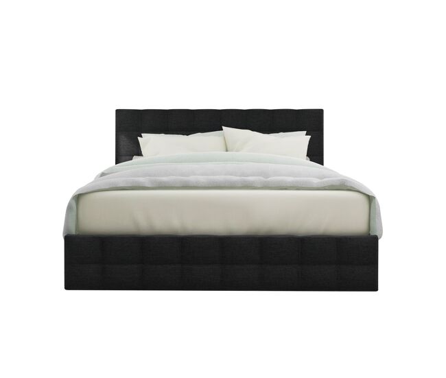 Cama estofada 140x200 - 4 gavetas, cabeceira ajustável, design quadrado, arrumação - preto