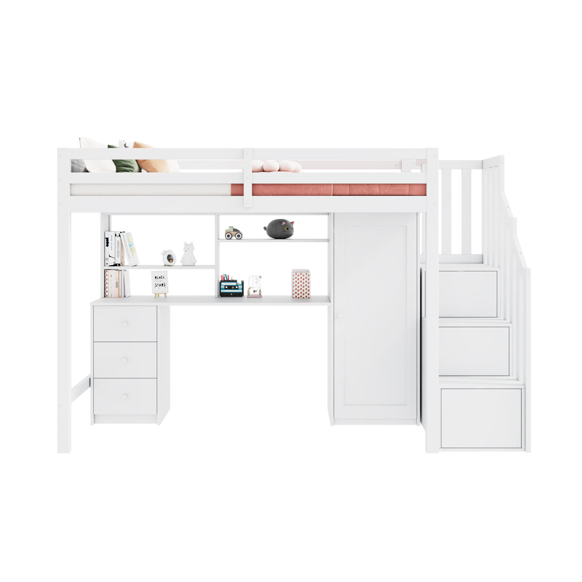 Cama alta,cama de criança de madeira maciça 90x200 cm,branco