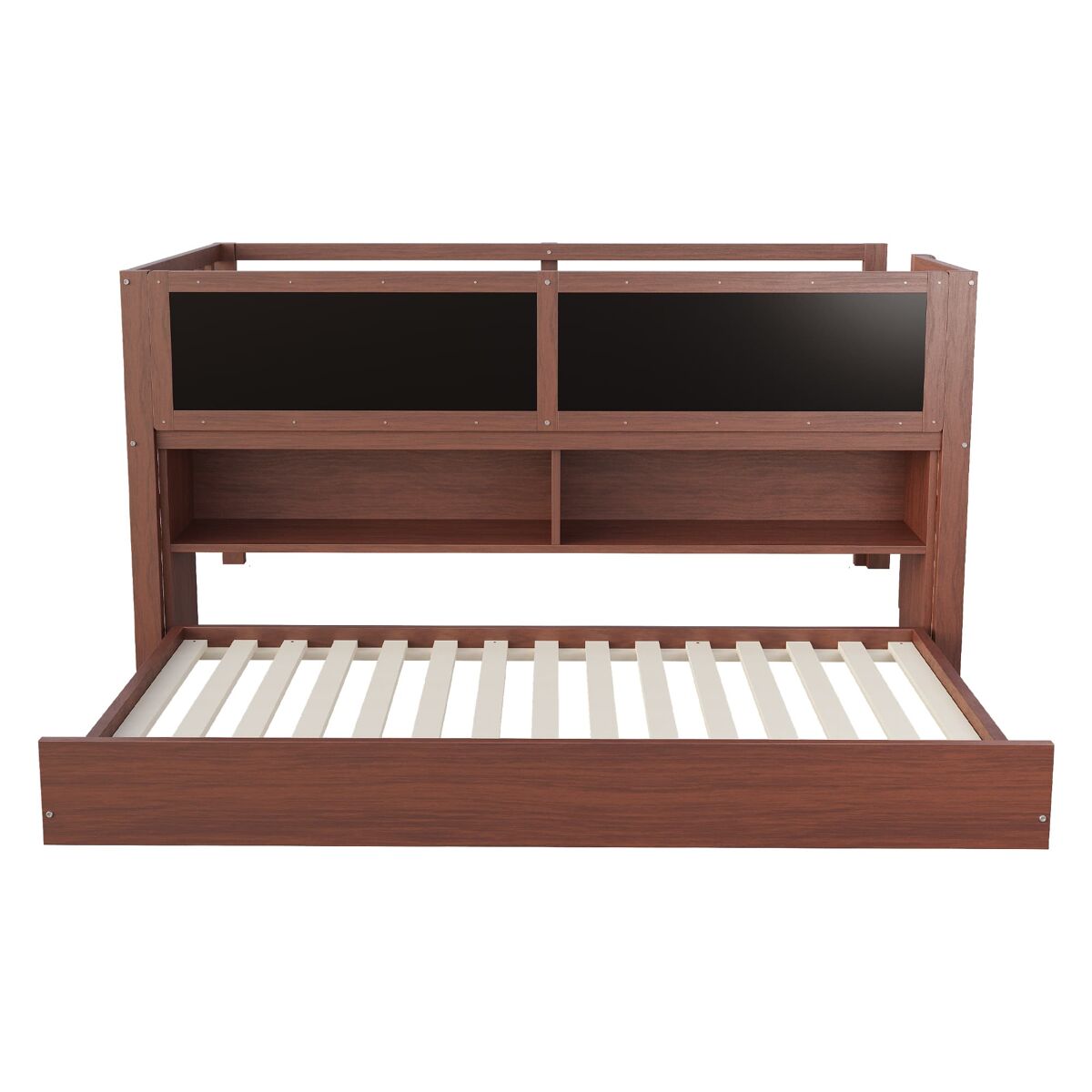 Cama infantil 90x200 - cama extensível, com quadro negro, arrumação aberta, escada, madeira maciça - castanho