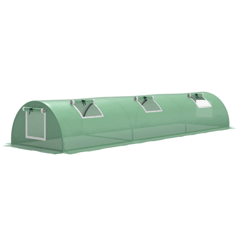 Outsunny estufa de exterior 300x80x45 cm estufa de jardim com 5 janelas de rede enroláveis, estrutura em aço e cobertura de pe 140g/m² anti-uv para