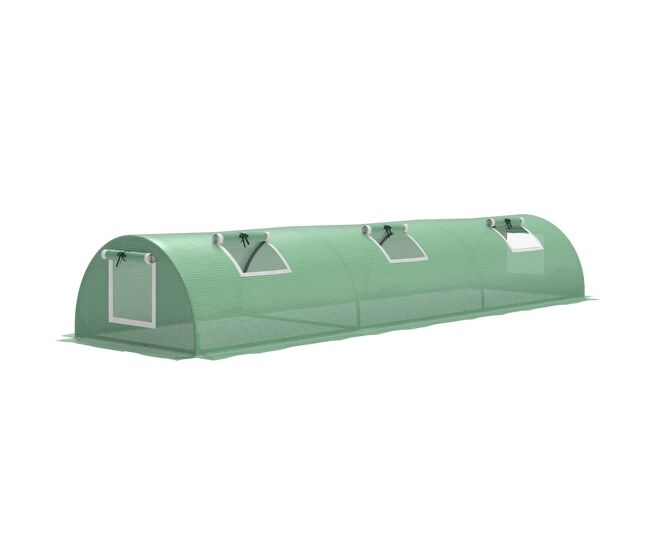 Outsunny estufa de exterior 300x80x45 cm estufa de jardim com 5 janelas de rede enroláveis, estrutura em aço e cobertura de pe 140g/m² anti-uv para