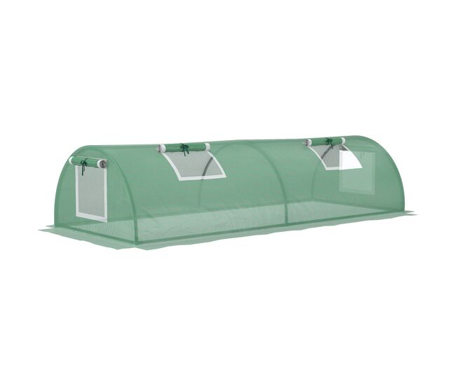 Outsunny estufa de exterior, 200x80x45 cm estufa de jardim com 4 janelas de rede enroláveis estrutura em aço e cobertura de pe 140g/m² anti-uv para