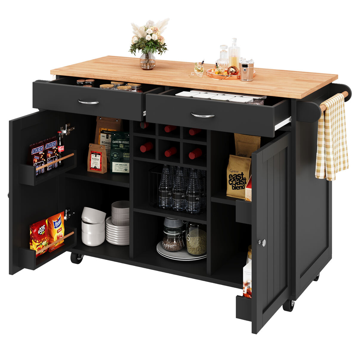 Carrinho de cozinha com 2 portas e 2 gavetas 102 Preto