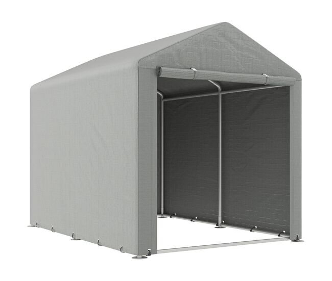 Outsunny abrigo para ferramentas bicicletas e motos 1,6x2,2x1,7 cm garagem portátil com 2 habitações porta com fecho de correr impermeável anti-uv
