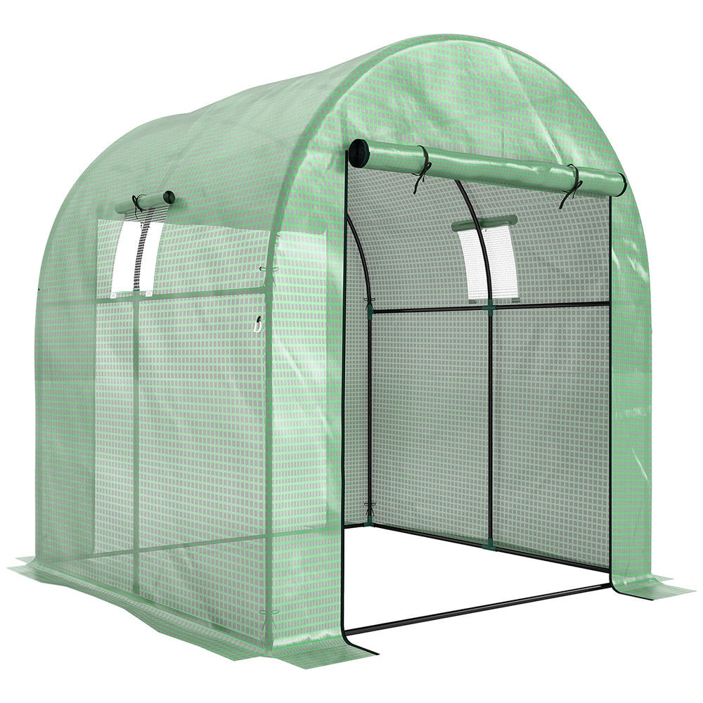 Outsunny estufa de exterior estufa de túnel com 2 portas enroláveis 2 janelas em rede cobertura pe 135g/m² anti-uv, estrutura em aço para cultivo e