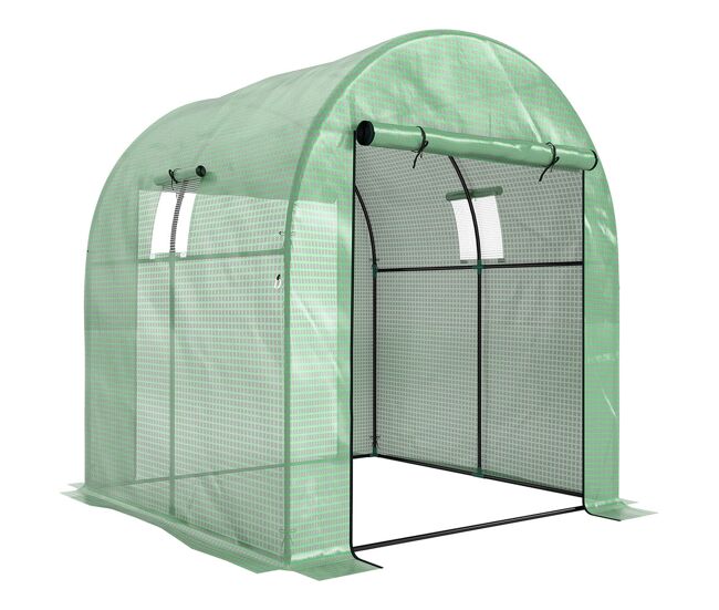 Outsunny estufa de exterior estufa de túnel com 2 portas enroláveis 2 janelas em rede cobertura pe 135g/m² anti-uv, estrutura em aço para cultivo e