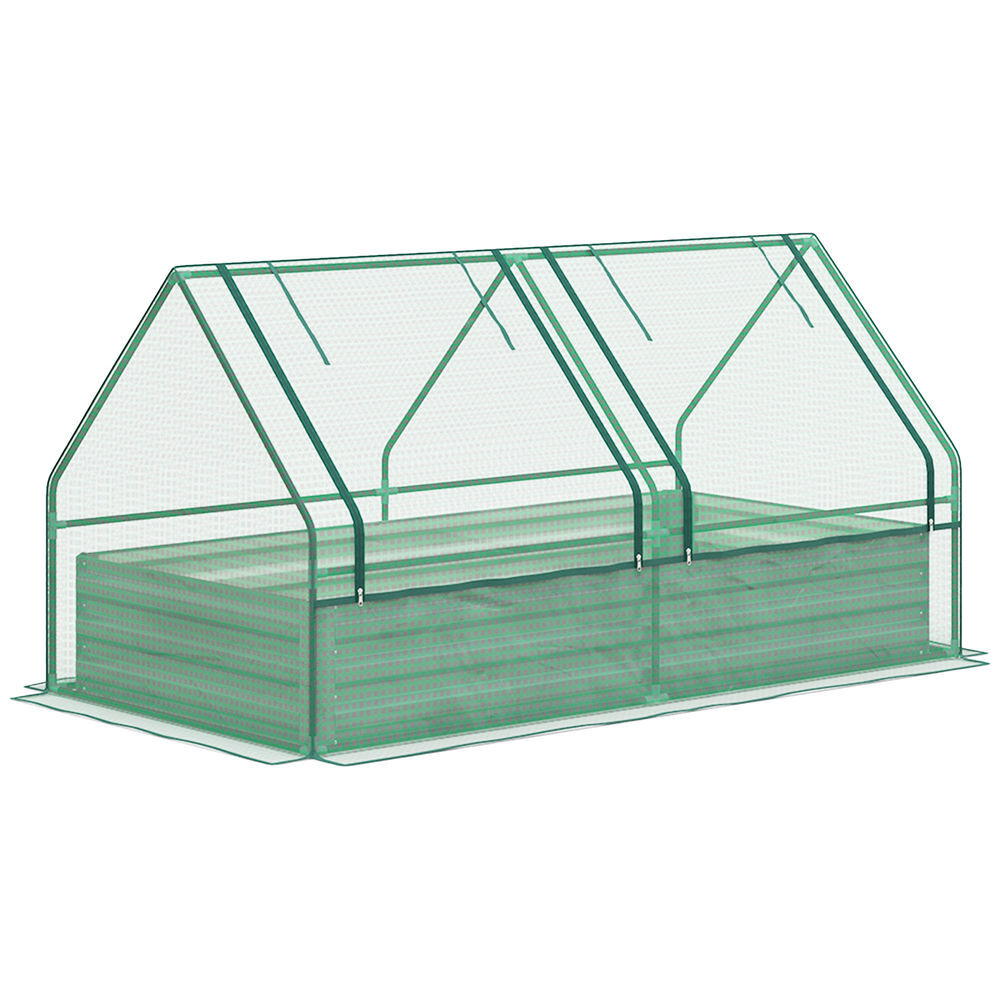 Outsunny floreira exterior grande com mini estufa horta em aço galvanizado com base aberta resistente às intempéries para jardim terraço varanda