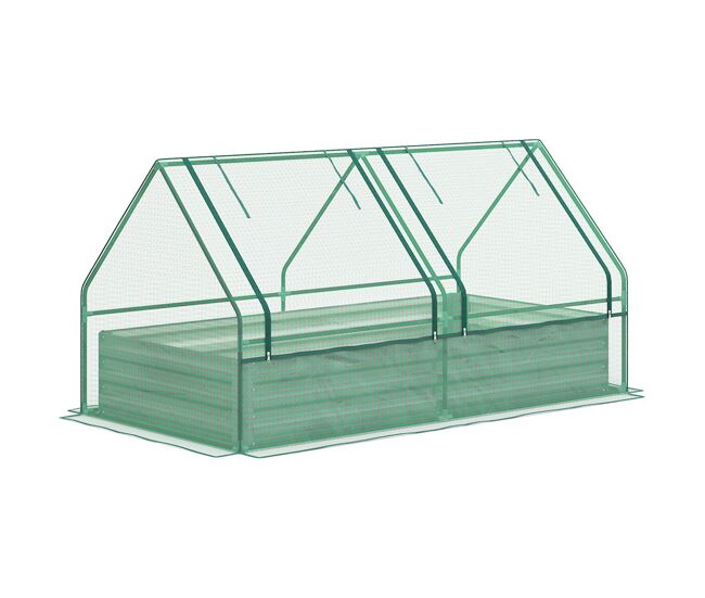 Outsunny floreira exterior grande com mini estufa horta em aço galvanizado com base aberta resistente às intempéries para jardim terraço varanda