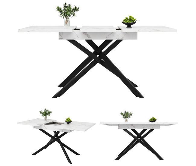 Mesa de jantar extensível retangular 120-160máx cm de mdf,branco+preto