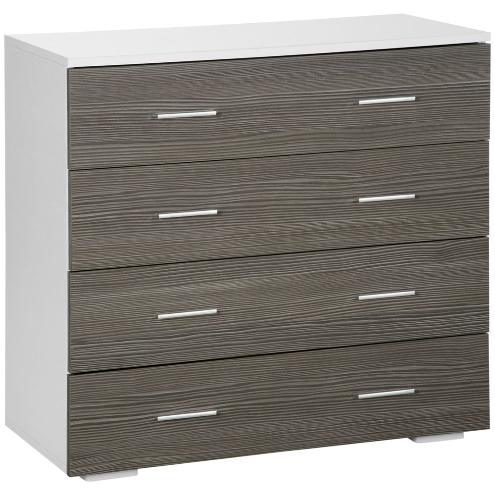 Homcom cómoda com 4 gavetas cómoda auxiliar de armazenamento moderna para dormitório corredor sala de estar 76x35x72cm gris e blanc